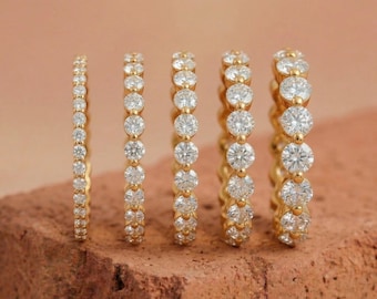 Lab Grown Round Diamond Full Eternity Band With Shared Prong Setting, Floating Bubble Wedding Band For Gift, 14K Gold Matching Band For Her