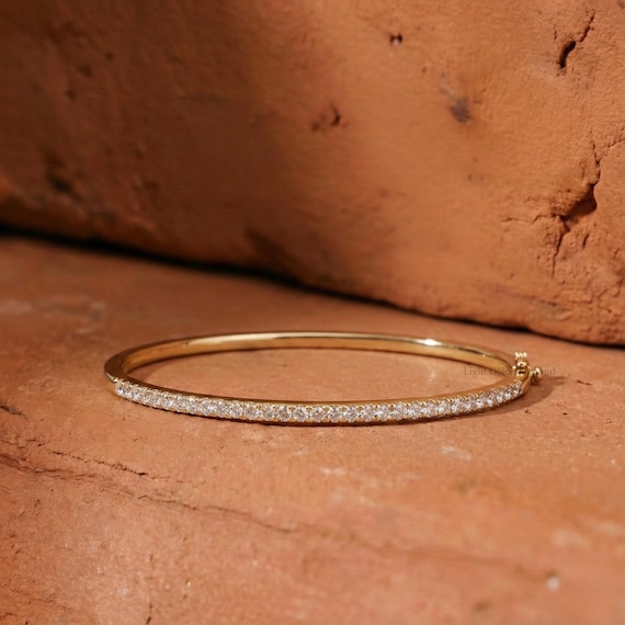 Round Cut Lab Grown Diamond Bangle Bracelet, IGI certified Lab Diamond Bracelet For Wedding Gift, 14K Solid Gold Round Cut Bracelet For Gift