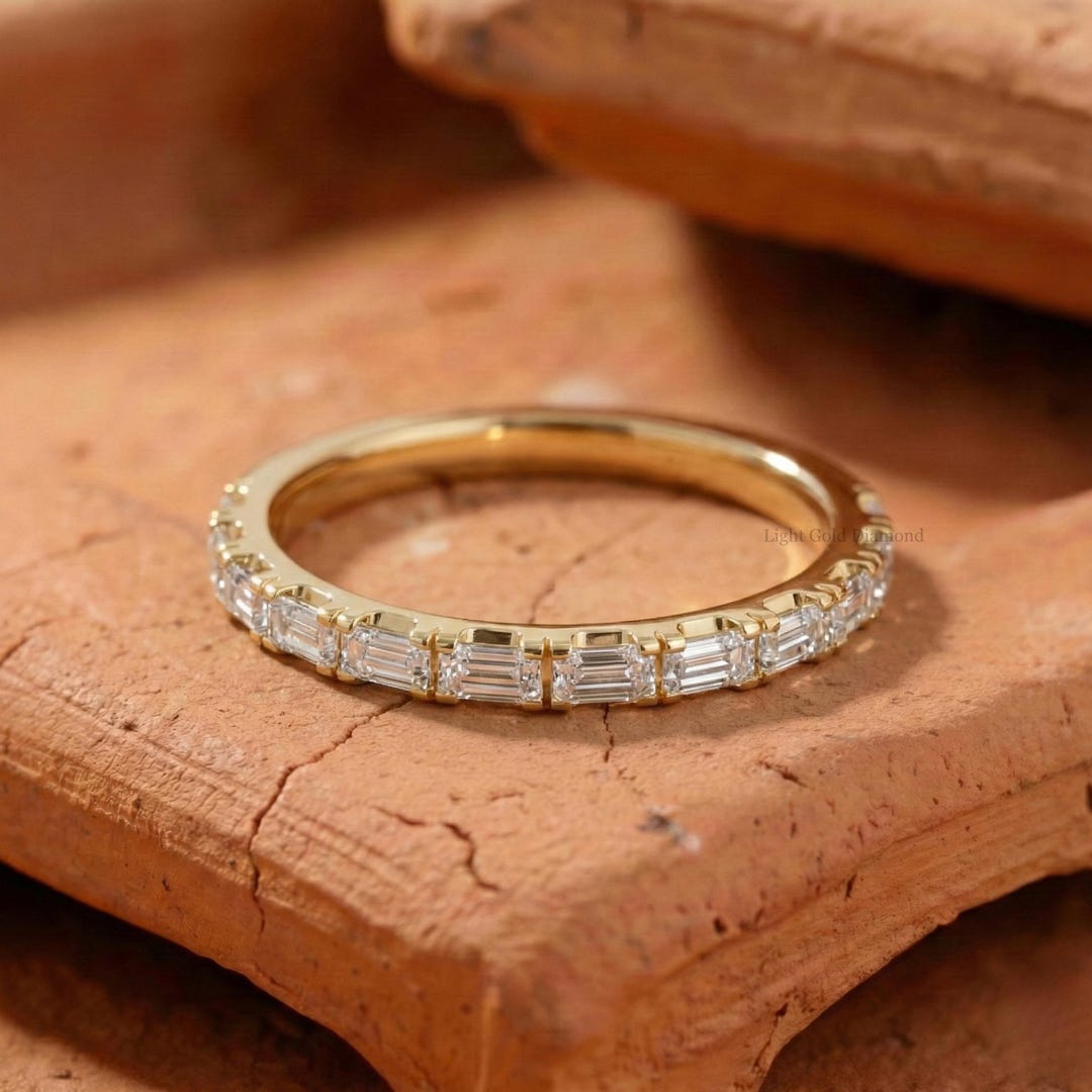 Baguette Cut Lab Grown Diamond Wedding Band for Her, Baguette Diamond ...