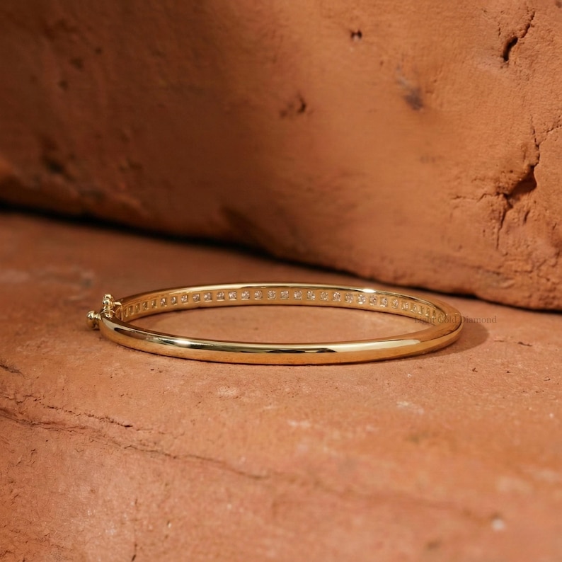 Round Cut Lab Grown Diamond Bangle Bracelet, IGI certified Lab Diamond Bracelet For Wedding Gift, 14K Solid Gold Round Cut Bracelet For Gift