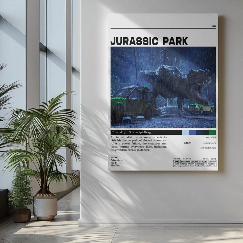 Jurassic Park Movie Poster ,steven Spielberg , Minimalist Movie Poster , Vintage Retro Home ...