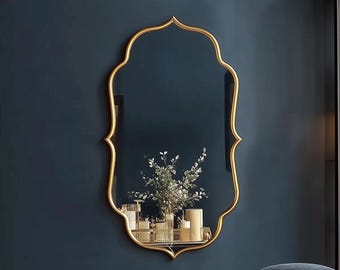 Tall Scalloped Quatrefoil Wall Mirror: Gold Moroccan Home Decor