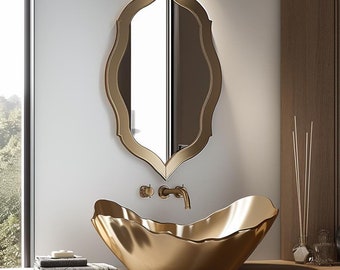 Ornate Gold Frame Wall Mirror: Vintage Moroccan Style Vanity Mirror