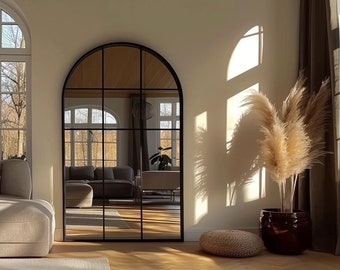 Large Arched Window Mirror: Asymmetrical Full Length Wall Mirror