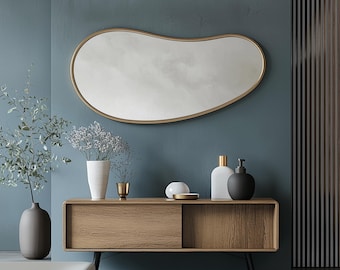 Asymmetric Wall Mirror: Modern Gold Frame, Irregular Design