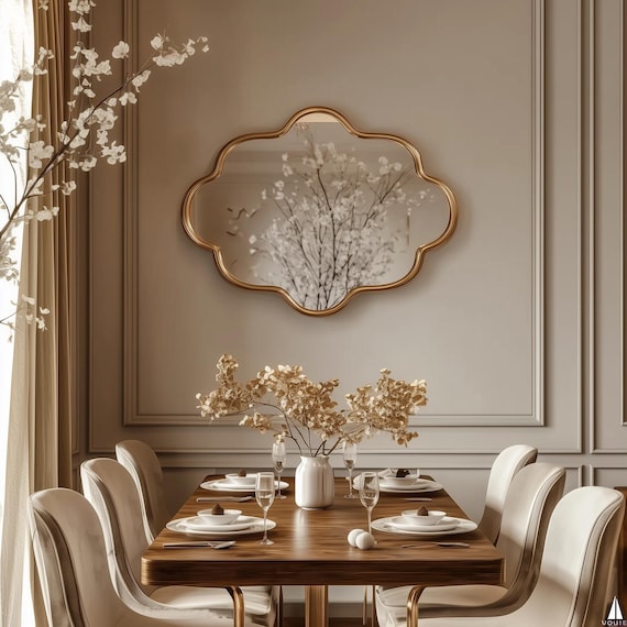 Boho Wall Mirror: Rustic Wood Frame, Asymmetrical Pond Design