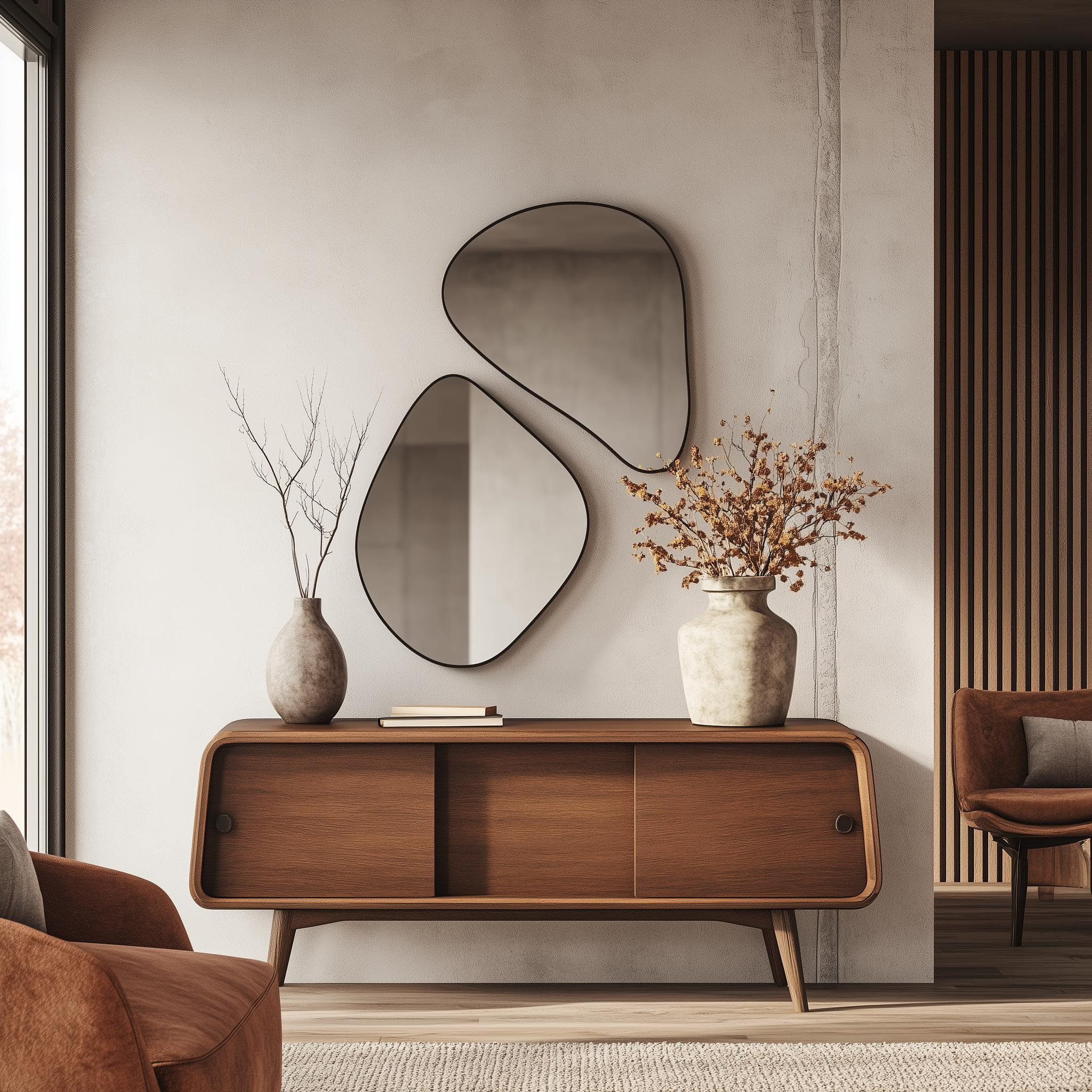 Zen Mirror Set Modern Organic Wall Mirrors, Console Table Vanity Mirror Set, Unique Decorative Accent, Gothic Mirror, Scrying Mirror, Gold