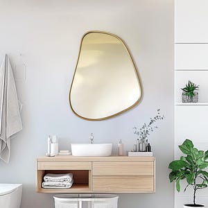 Asymmetrical mirror, Console Mirror, Pond Mirror, Vanity Mirror, Brass Finish, Bathroom Mirror, Italian Mirror Wall Decor,Irregular Mirror
