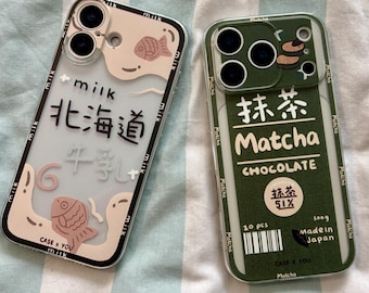Kawaii Matcha Anime iPhone Case, Japanese Milk Fish Design