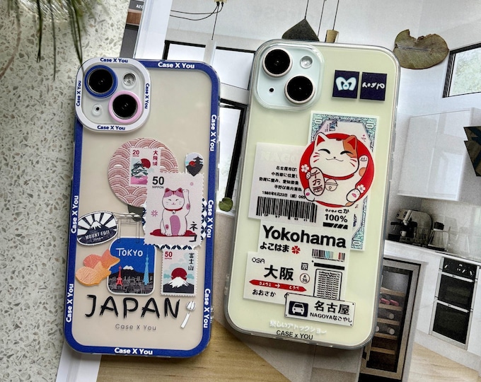 Dessin animé japonais kawaii Maneki Neko chat porte-bonheur Yokohama Tokyo Medley coque de téléphone pour iPhone 16 15 14 13 12 11 15 Pro Max 15 Pro 16 Pro