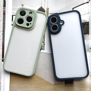 Funda para iPhone a prueba de golpes con marco verde/azul marino: protección elegante y duradera