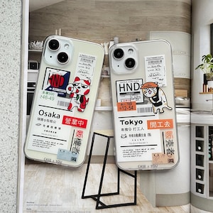Japanse Kawaii Anime Tekening Tokyo Osaka Telefoon case voor iPhone 16 15 14 13 12 11 Pro 15 Pro Max 15 Pro 16 Pro