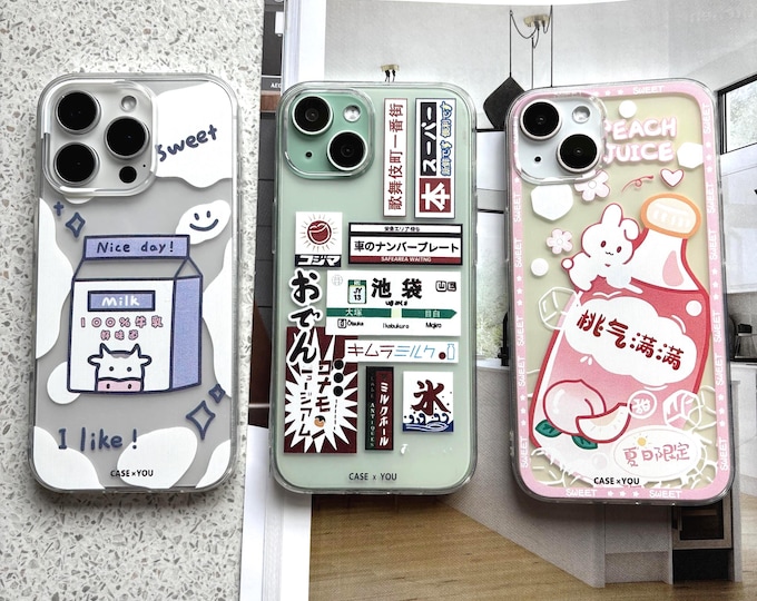 Kawaii Anime Rabbit & Purple Cow iPhone Case: Japanese Art