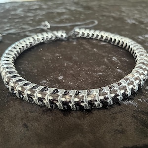Snake bone vertebrae real spine bead black white choker necklace