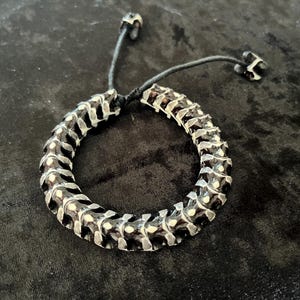 Snake bone vertebrae real spine bead black white bracelet bangle
