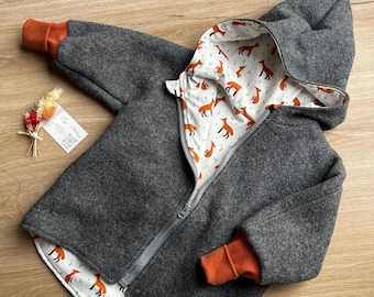 Adjustable children's jacket made of boiled wool with magnetic zipper – handmade (size 104)