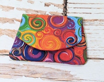 Pocket Wallet - Colorful Swirls - mini wallet - concert wallet - travel wallet - handmade wallet - colorful swirls - colorful wallet