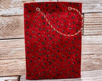 Red Holly Reusable Christmas Gift Bag - 5.25" x 3.5" x 7.25" - Gift Bag - Holiday Bag