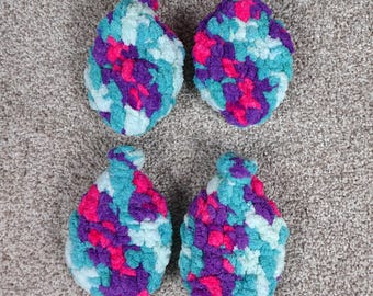 Set of 4 Reusable Crochet Water Balloons Pink Purple Teal Chenille Splash Balls