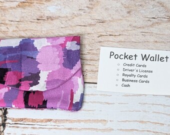 Pocket Wallet - Purple Camo - handmade wallet - mini wallet - travel wallet - festival wallet