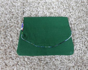 Handmade Green Fabric Pocket Wallet Kitten Print Lining Snap Card Holder Pouch