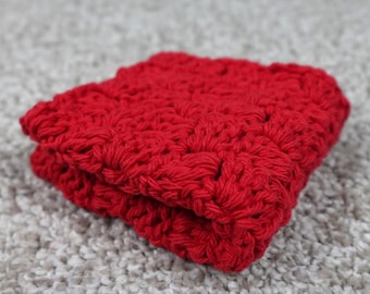 Handmade Red Crochet Cotton Dishcloth Washcloth Square Textured Knit 7.5in