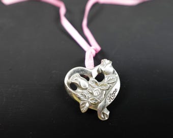 Longaberger 2003 Horizon of Hope Tie On Pin Heart Rose Silver Tone 20231