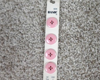 Vintage Basic Pink Round 4-Hole Sewing Buttons 19mm 3/4 Inch 4 Count 9129