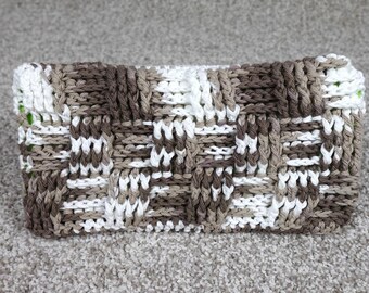 Handmade Crochet Reusable Mop Cover Brown White Basketweave Cotton Sweeper Pad