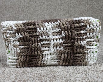 Handmade Crochet Reusable Mop Cover Brown White Basketweave Fits Swiffer Mops
