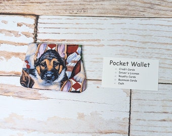 Pocket Wallet - puppies - mini wallet - concert wallet - travel wallet - handmade wallet - Dog lover - puppy lover - puppy