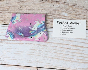 Pocket Wallet - Unicorn - mini wallet - concert wallet - travel wallet - handmade wallet - colorful swirls - colorful wallet - pink wallet