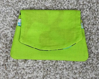 Handmade Lime Green Video Game Controller Print Fabric Pocket Wallet Snap Pouch