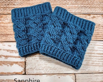 Sapphire Cable boot cuffs - blue cabled boot socks - snow boot socks - thick boot toppers - winter accessory - chunky boot socks