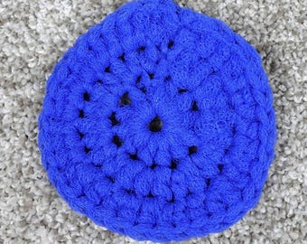 Handmade Crochet Pot Scrubber Blue Reusable Kitchen Dish Scrubber 4.5 Inch