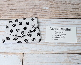 Pocket Wallet - White Paw Prints - festival wallet - handmade wallet - concert wallet - animal support