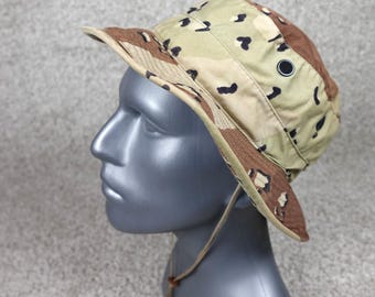 Military Boonie Hat Desert Camo Chocolate Chip Pattern Sun Hat Adjustable Strap