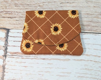 Pocket Wallet - Sunflower - mini wallet - concert wallet - travel wallet - handmade wallet - Brown wallet - flowers - sunflowers