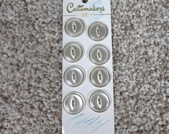 Costumakers Vintage Buttons 8 Count 3/4 Inch White Cat Eye Shank Size 30