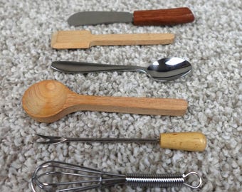 Longaberger Mini Utensils for 2000 Mini Milk Pitcher 6pc Set Wood Metal Tiny