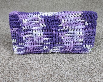 Handmade Crochet Reusable Mop Cover Purple White Basketweave Washable Pad