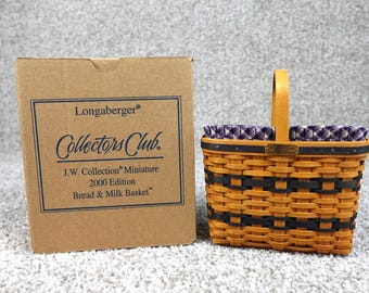 Longaberger 2000 JW Collection Miniature Bread & Milk Basket Set with Box Liner