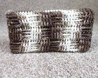 Handmade Crochet Reusable Mop Cover Brown White Basketweave Swiffer Pad