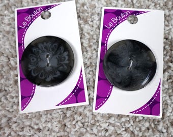 Le Bouton 2 Pack 1.5in Black Gray Floral Swirl Sewing Buttons 38mm 821108223