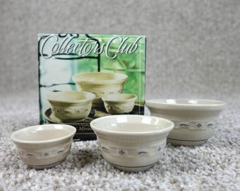 Longaberger 2001 Miniature Mixing Bowl Set Woven Traditions Blue Ivory 3pc Boxed
