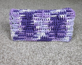 Handmade Crochet Reusable Mop Cover Purple White Basketweave Cotton Mop Pad