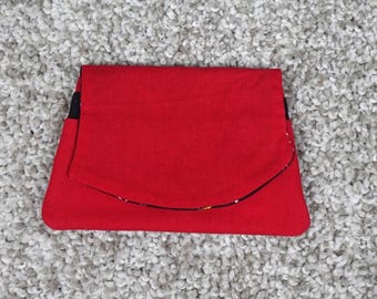 Handmade Red Fabric Pocket Wallet Alphabet Print Lining Snap Closure Pouch