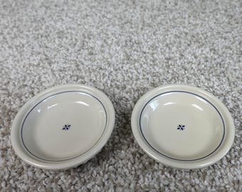 Longaberger 1999 Grandma Bonnie's Miniature Pie Plates Set of 2 Cream Blue China