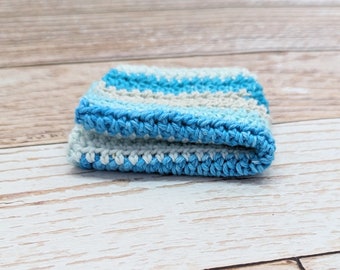 Cotton Dishcloth - Spring Blue Stripes - cotton washcloth - bath - kitchen - cleaning - handmade - washrag - dishrag