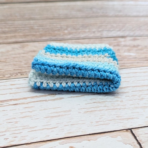 Cotton Dishcloth - Spring Blue Stripes - cotton washcloth - bath - kitchen - cleaning - handmade - washrag - dishrag